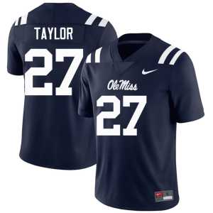 Navy UM Rebels NCAA College Football Macaleb Taylor Men's #27 Jersey 827328-308 - Image 1