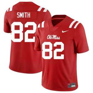 Red Mens #82 Michael Smith Player Ole Miss Rebels College Football Jersey 393075-939 - Image 1