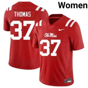 Red Replica Womens Cortez Thomas #37 Hotty Toddy College Football Jerseys 436659-865 - Image 1