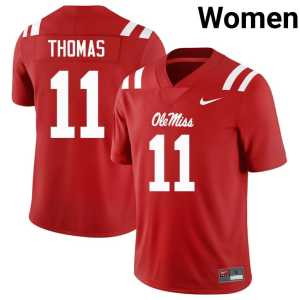 Red #11 Replica Women's Ole Miss Keaton Thomas College Football Jerseys 242765-510 - Image 1